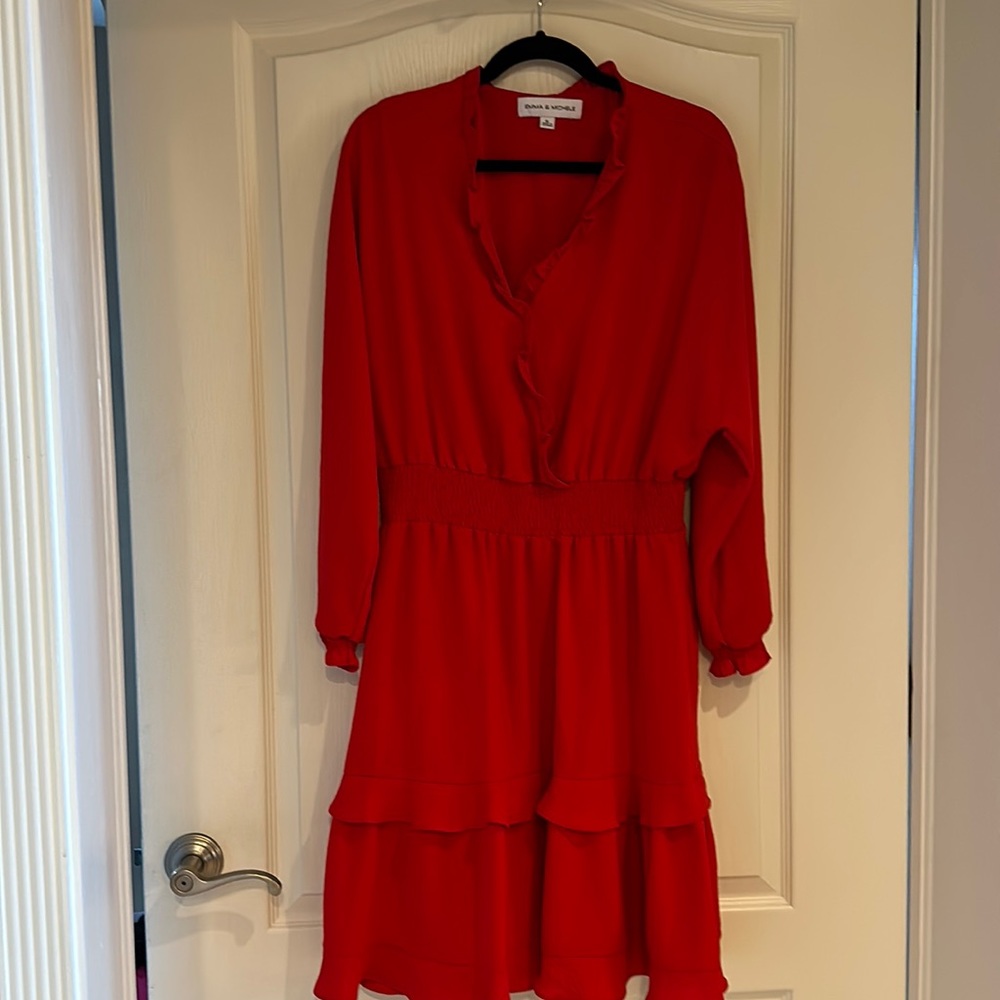 Red midi long sleeve dress